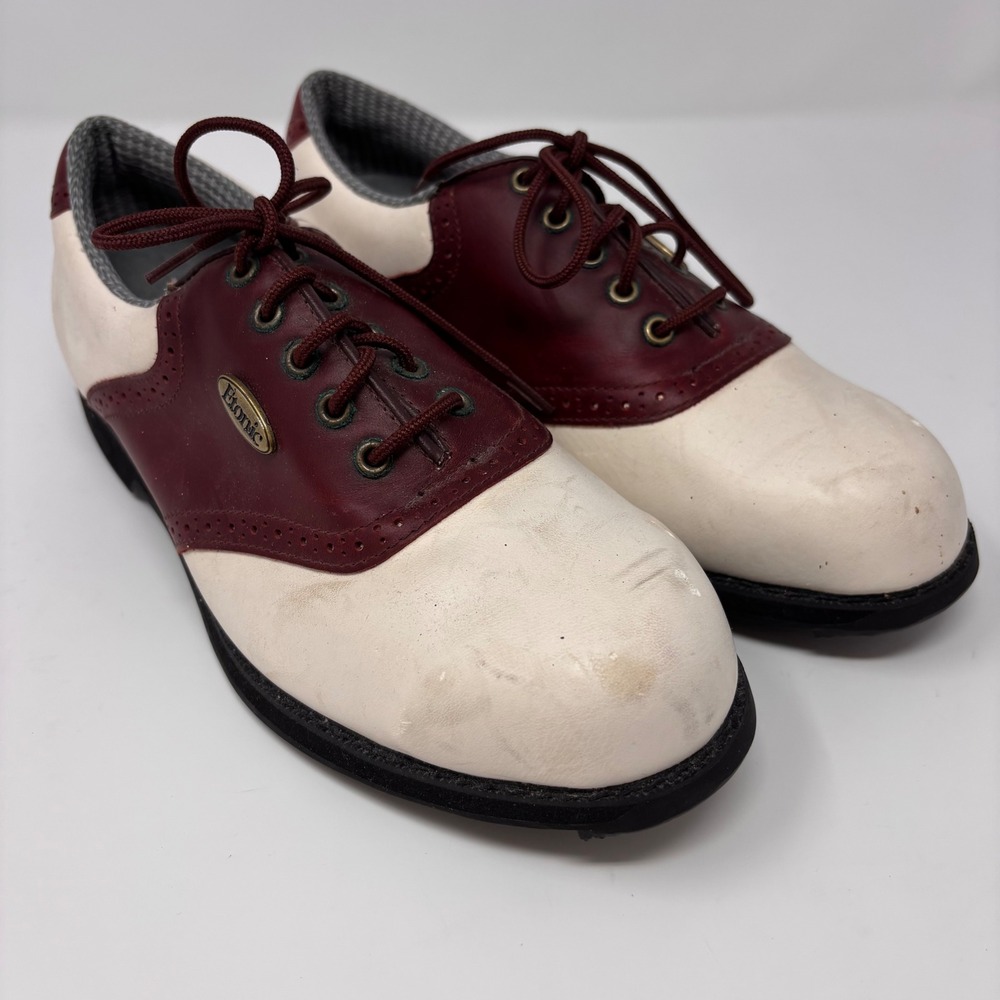 Etonic Mens‎ Golf Shoes Saddle Leather White Gore-Tex Dri-Lite Softspikes Sz 9